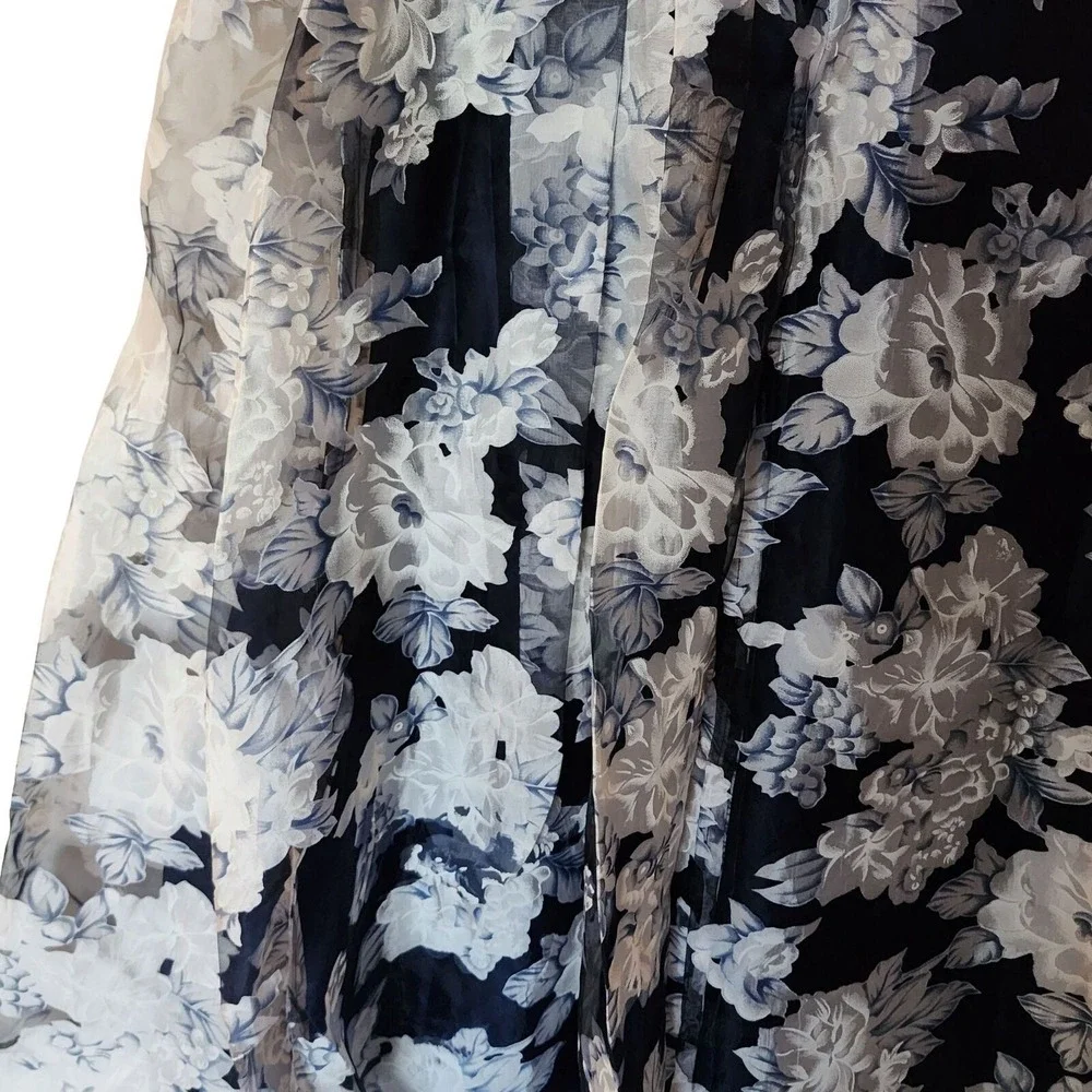 Nanette Lepore Girls Blue Floral Print Layered Satin Maxi Skirt Size XL 16 Years